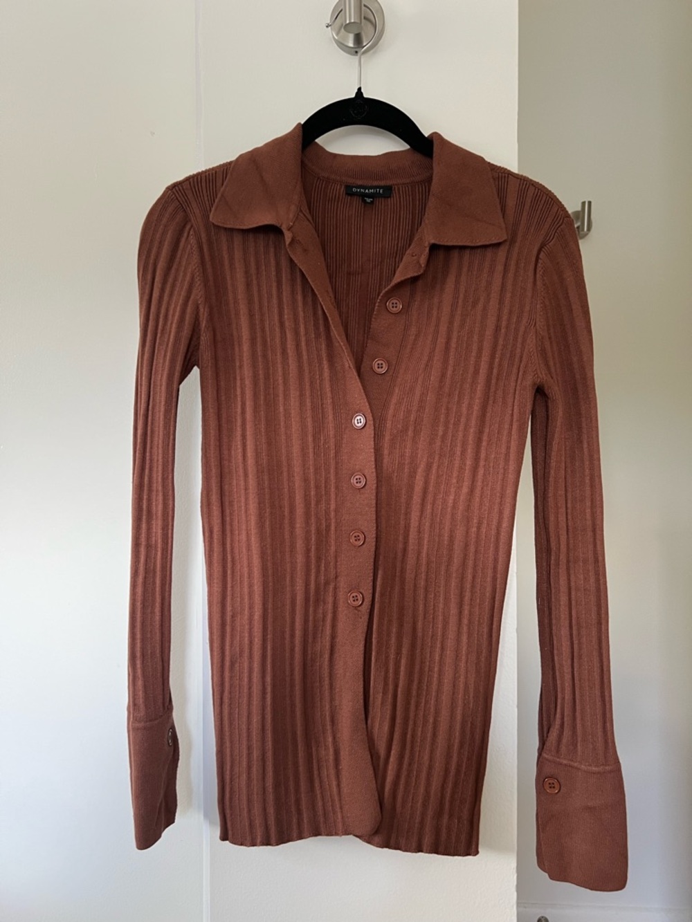 Dynamite Brown Ribbed Knit Cardigan